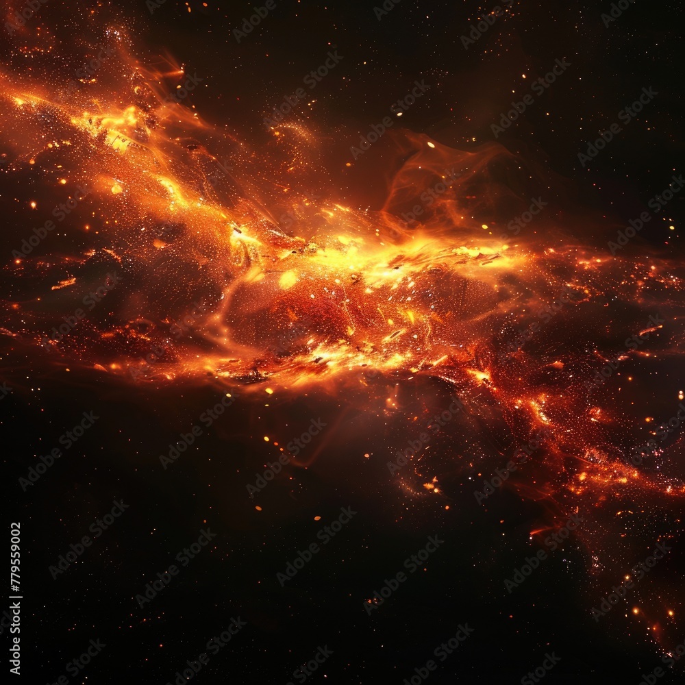 Orange Galaxy in Black Deep Space - A Bright and Fictional Lactic Way Wallpaper with Stars and Rays of Light at Night