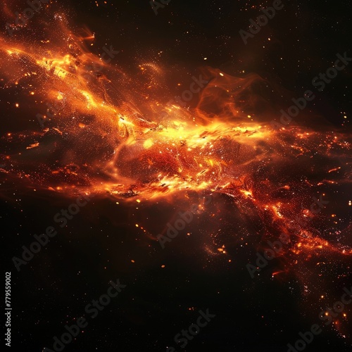 Orange Galaxy in Black Deep Space - A Bright and Fictional Lactic Way Wallpaper with Stars and Rays of Light at Night