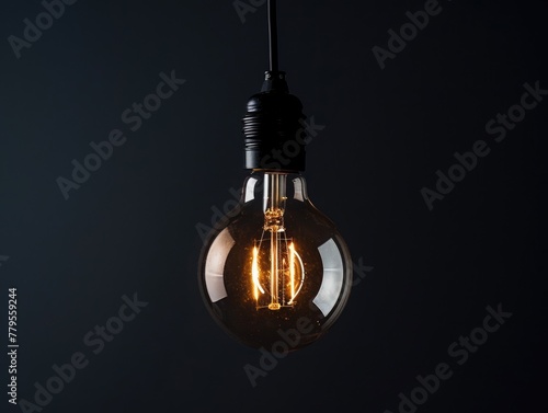 Wallpaper Mural Single Light Bulb on Black Background. Bright Bare Bulb with Cord and Copy Space for Basic Concept. Closeup of Electric Cable Torontodigital.ca