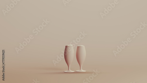 Beer glasses party neutral backgrounds soft tones beige brown background pottery ceramic 3d illustration render digital rendering