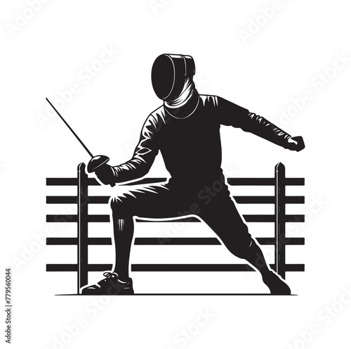 Fencing sport  vector silhouette, side view. fencer illustration
