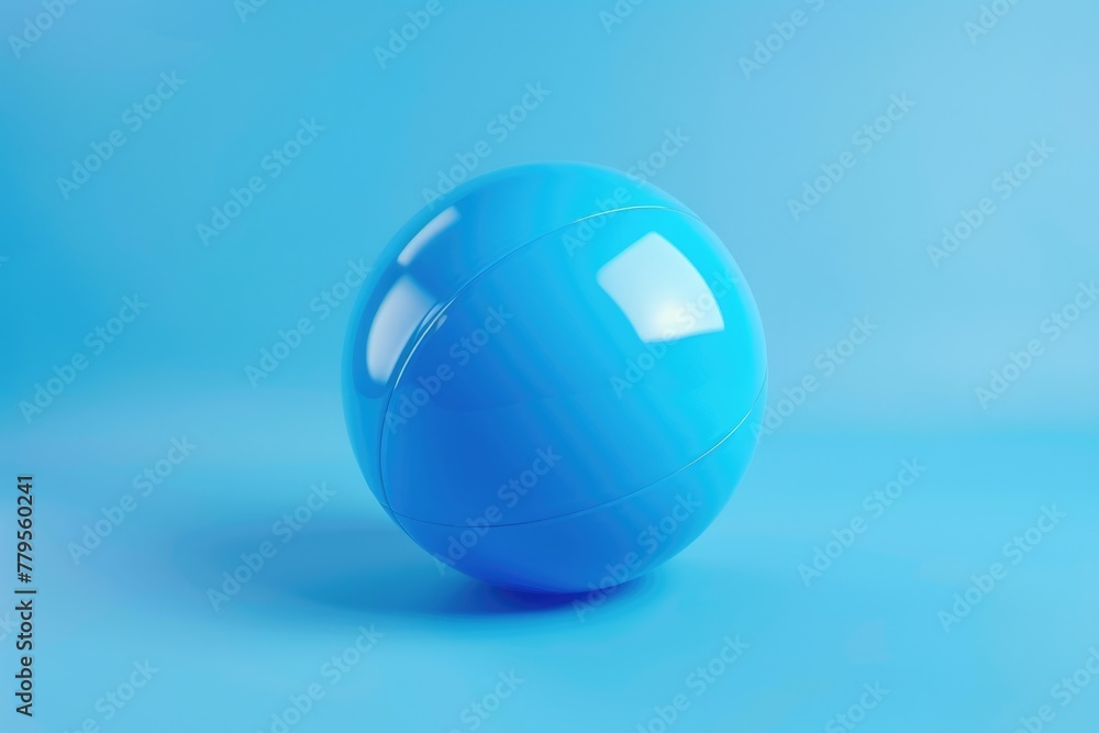 Three-Dimensional Blue Beach Ball on Air. Blue Background. Perfect for Beach Games and Outdoor Fun Three-Dimensional Blue Beach Ball on Air. Blue Background. Perfect for Beach Games and Outdoor Fun