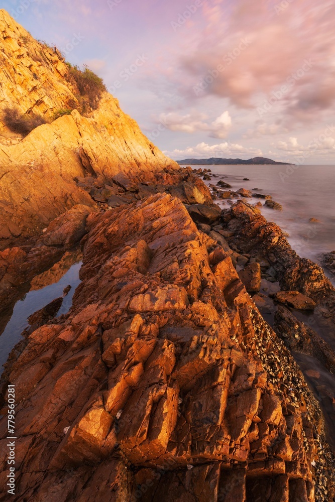 Vertical shot of the rocky coast Townsville, north-eastern coast of Queensland, Australia