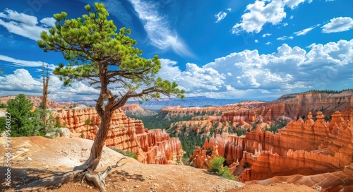 Vibrant Red Sandstone at Canyon National Park, Geologic Wonders with Trees in Natural Landscape.  photo