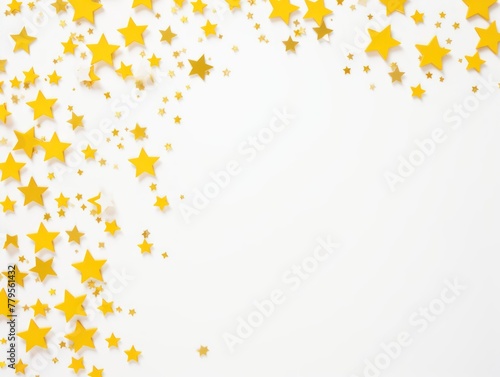 yellow stars frame border with blank space in the middle on white background festive concept celebrations backdrop with copy space for text photo or presentation