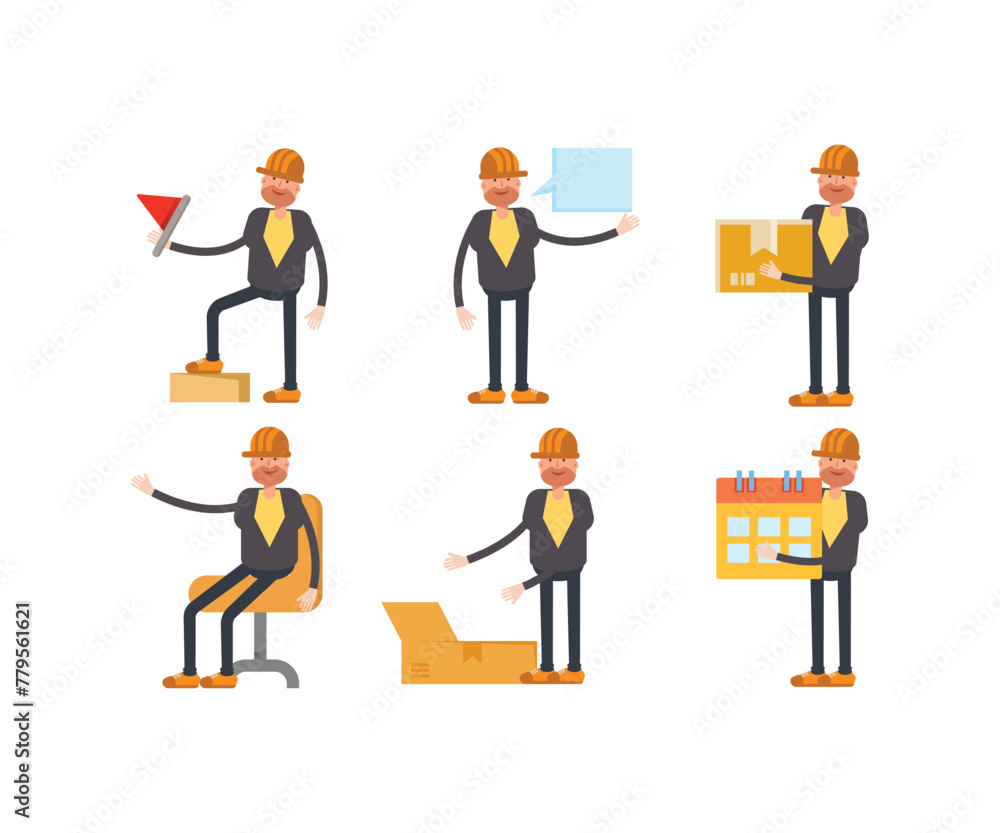 engineer characters in different poses vector set