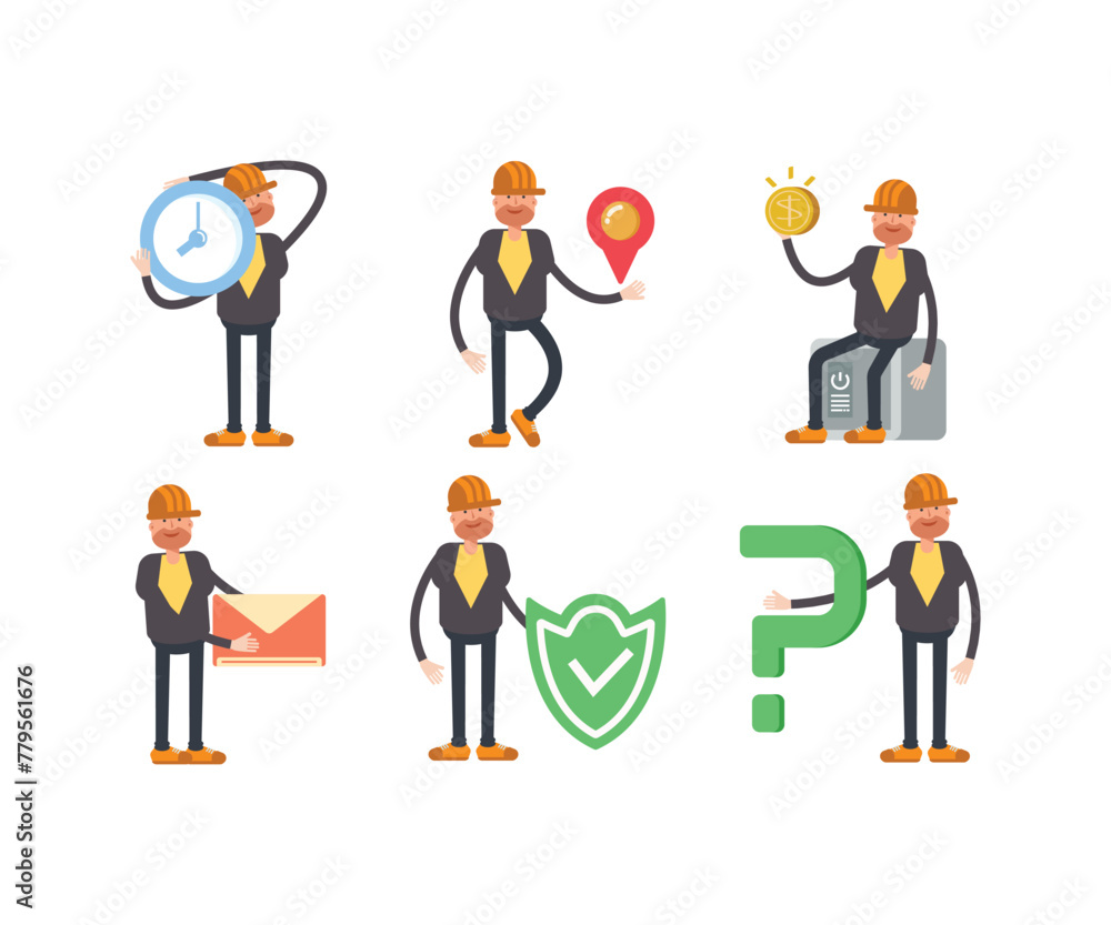 engineer characters in different poses vector set engineer characters in different poses vector set