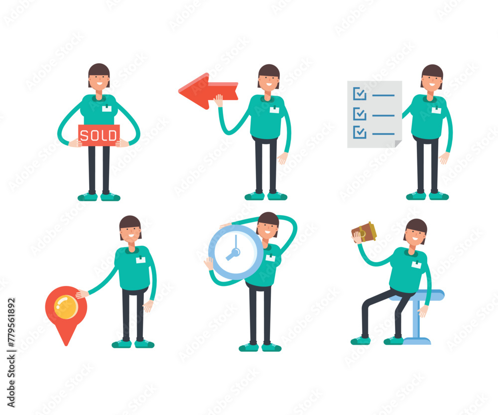 woman staff characters in various poses vector illustration woman staff characters in various poses vector illustration
