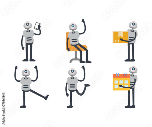 humanoid robot characters in various poses vector set © bigpa