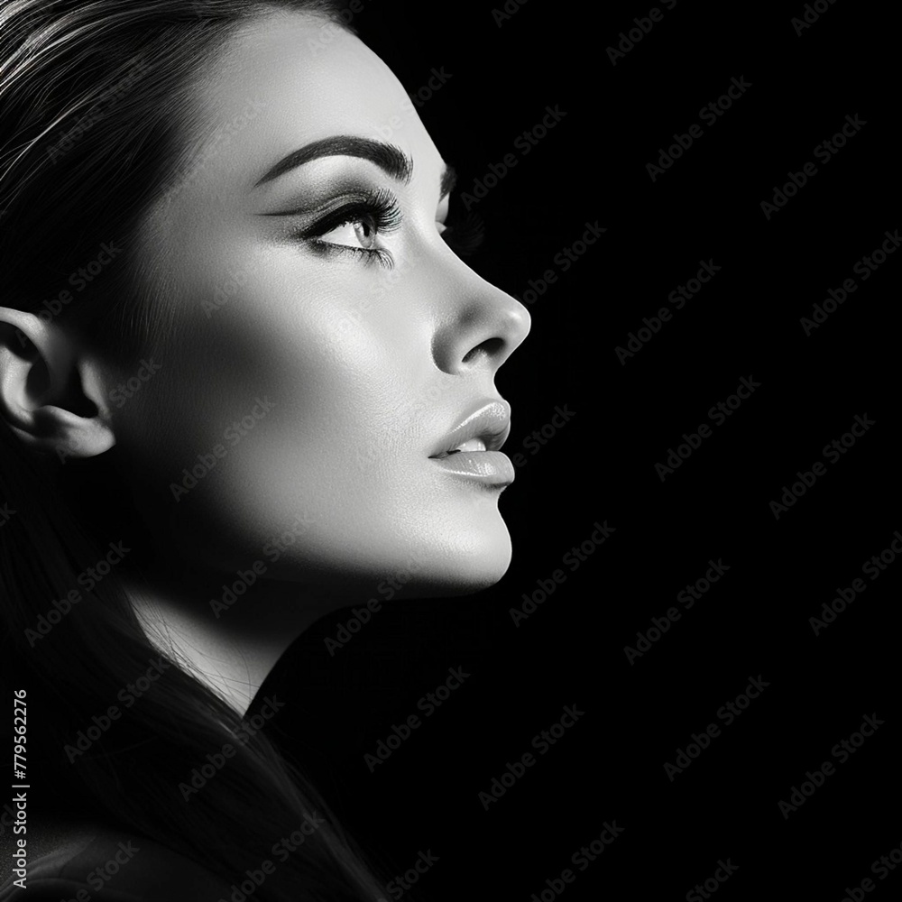 AI generated illustration of a beautiful portrait of a woman in gryascale AI generated illustration of a beautiful portrait of a woman in gryascale