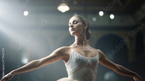 AI generated illustration of a young ballerina dancing on the stage