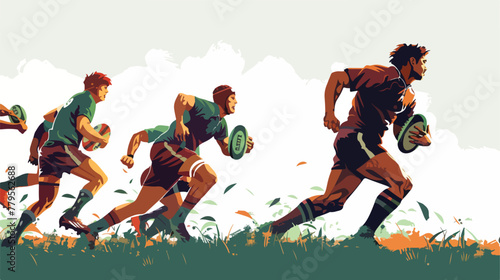 Close up of men playing rugby at grassy field Flat vector photo