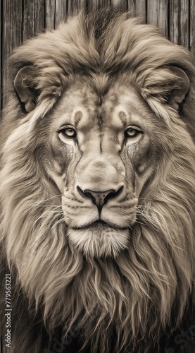 AI generated illustration of a black and white close-up of a lion s face