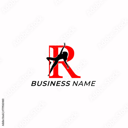 design logo creative letter R and pole dance