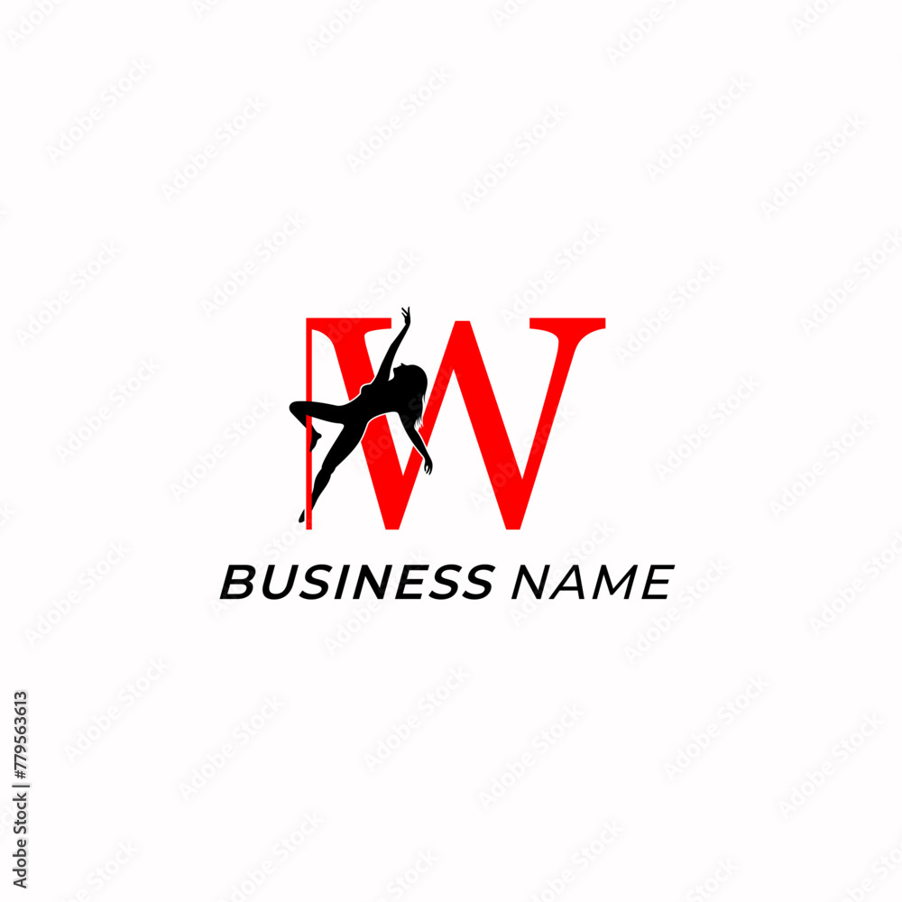 design logo creative letter W and pole dance design logo creative letter W and pole dance
