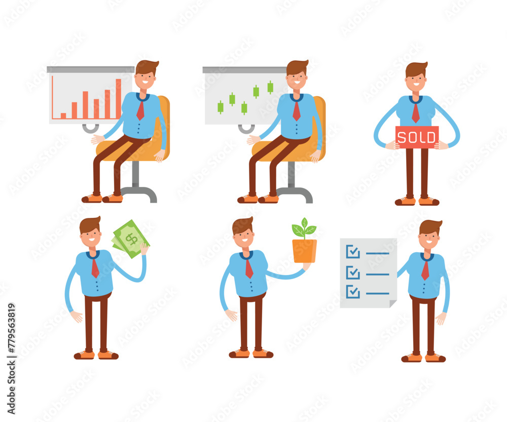 businessman characters in different poses vector set
