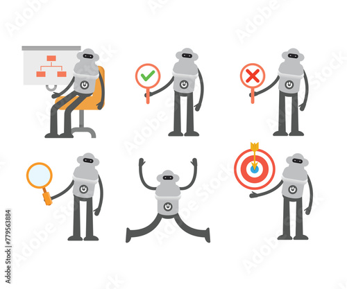 humanoid robot characters in different poses vector illustration
