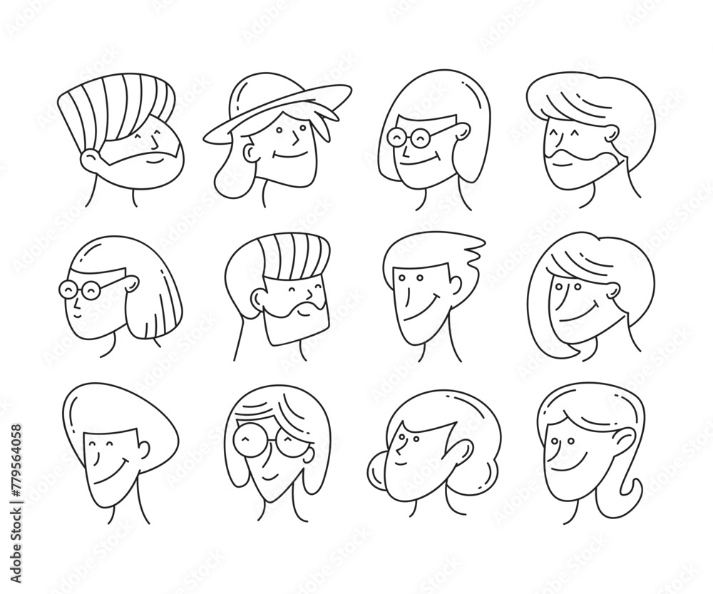 comic face avatars set doodle illustration comic face avatars set doodle illustration