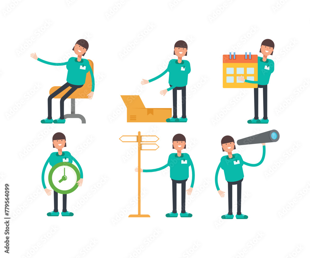 woman staff characters in various poses vector illustration woman staff characters in various poses vector illustration