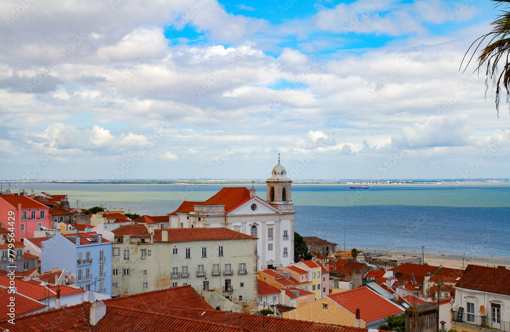 The Graca quarter skyline at sunny day, Lisbon, Portugal