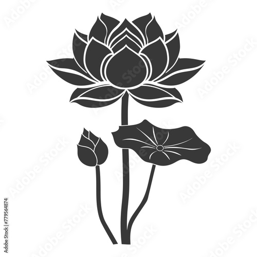 Silhouette lotus flower black color only