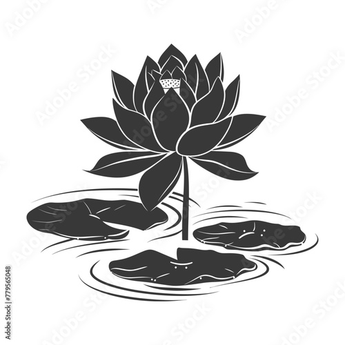 Silhouette lotus flower in the water black color only