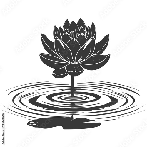 Silhouette lotus flower in the water black color only
