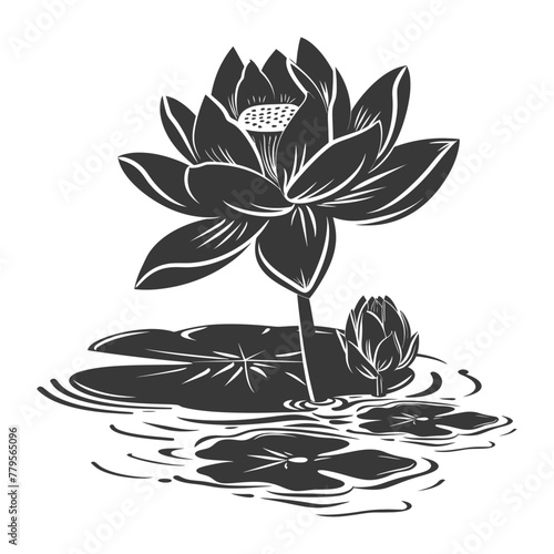 Silhouette lotus flower in the water black color only