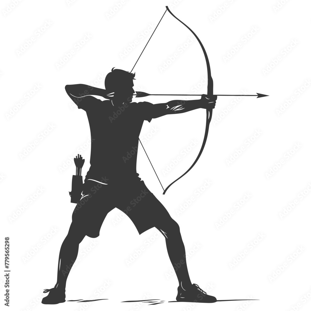 Silhouette Man Archery Athlete in action full body black color only Silhouette Man Archery Athlete in action full body black color only