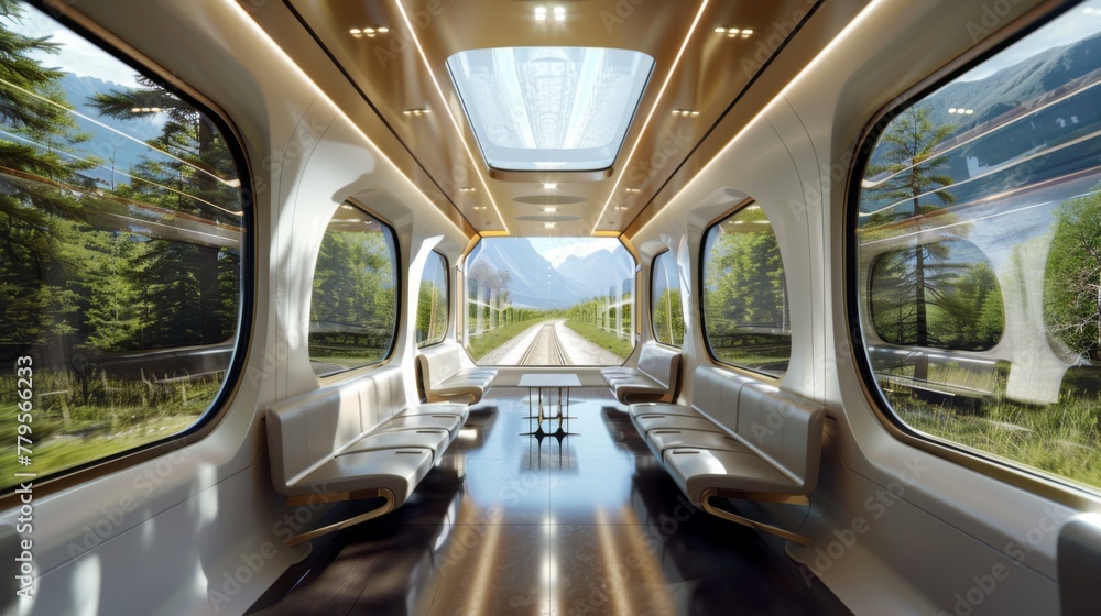 Luxurious Train Interior With Panoramic Windows and Scenic View Luxurious Train Interior With Panoramic Windows and Scenic View