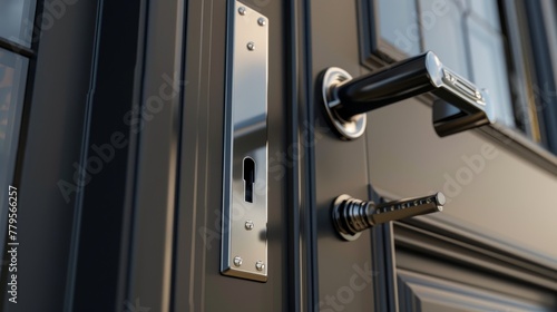 Close-up of a door latch deadlock, blending innovative design with robust security, showcasing cutting-edge protection mechanisms photo