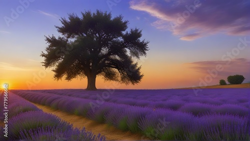 lavender field at sunset  ai generated