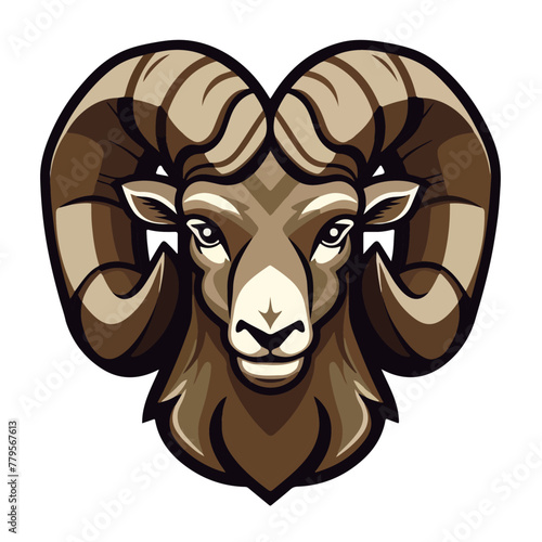 Ram Head Mascot for Esports Team Logo Flat Color Vector Art on White Background