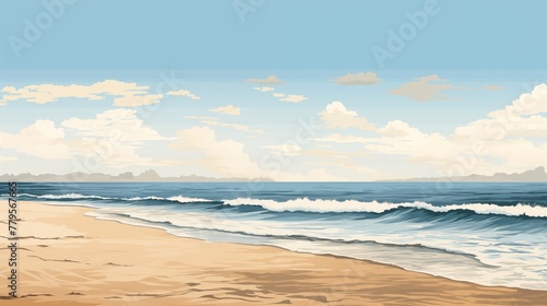 AI generated illustration of white and brown sand with incoming waves