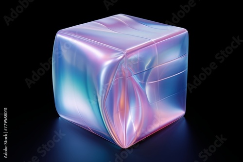 AI generated illustration of a 3D cube wrapped in holographic film