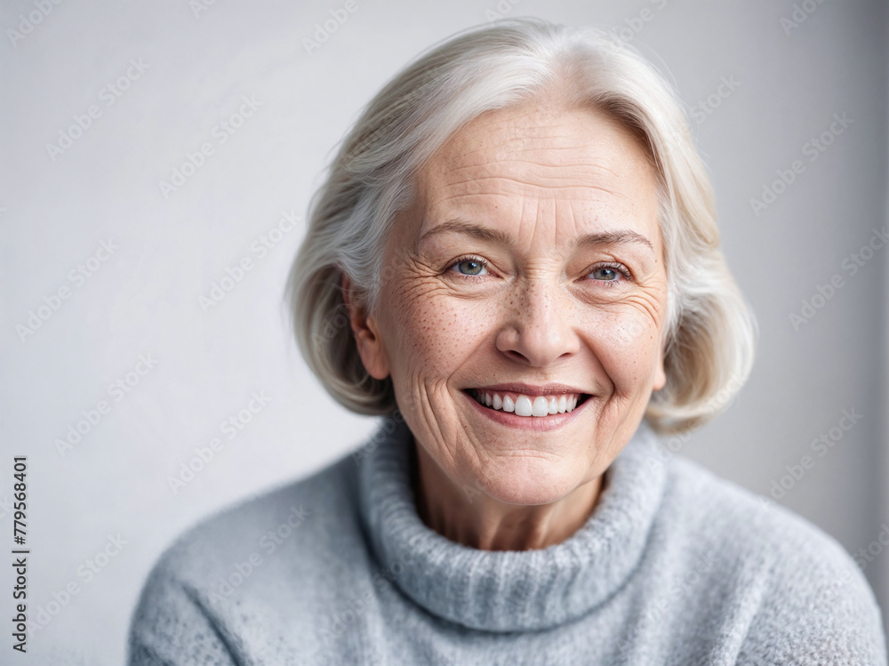 AI-generated illustration of a Close-up portrait of a gorgeous happy senior lady AI-generated illustration of a Close-up portrait of a gorgeous happy senior lady