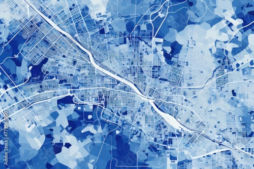 Blue and white pattern with a Blue background map lines sigths and pattern with topography sights in a city backdrop