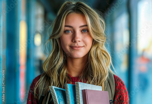 College Student with Notebooks Ready for Class - AI generated digital art