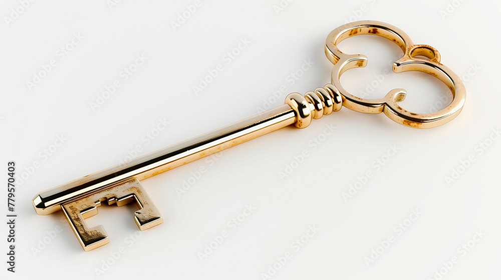 A golden key with an intricate heart-shaped bow and a long shaft leading to a complex bit and wards. A golden key with an intricate heart-shaped bow and a long shaft leading to a complex bit and wards.