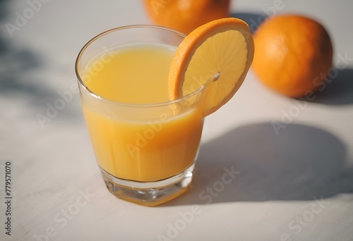 AI generated illustration of a glass of refreshing orange juice with a slice of orange