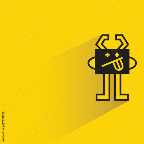 cartoon monster icon with shadow on yellow background