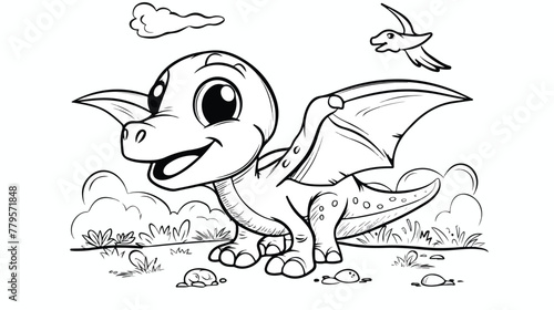 Cute little dinosaur for kid coloring book. Baby pter photo