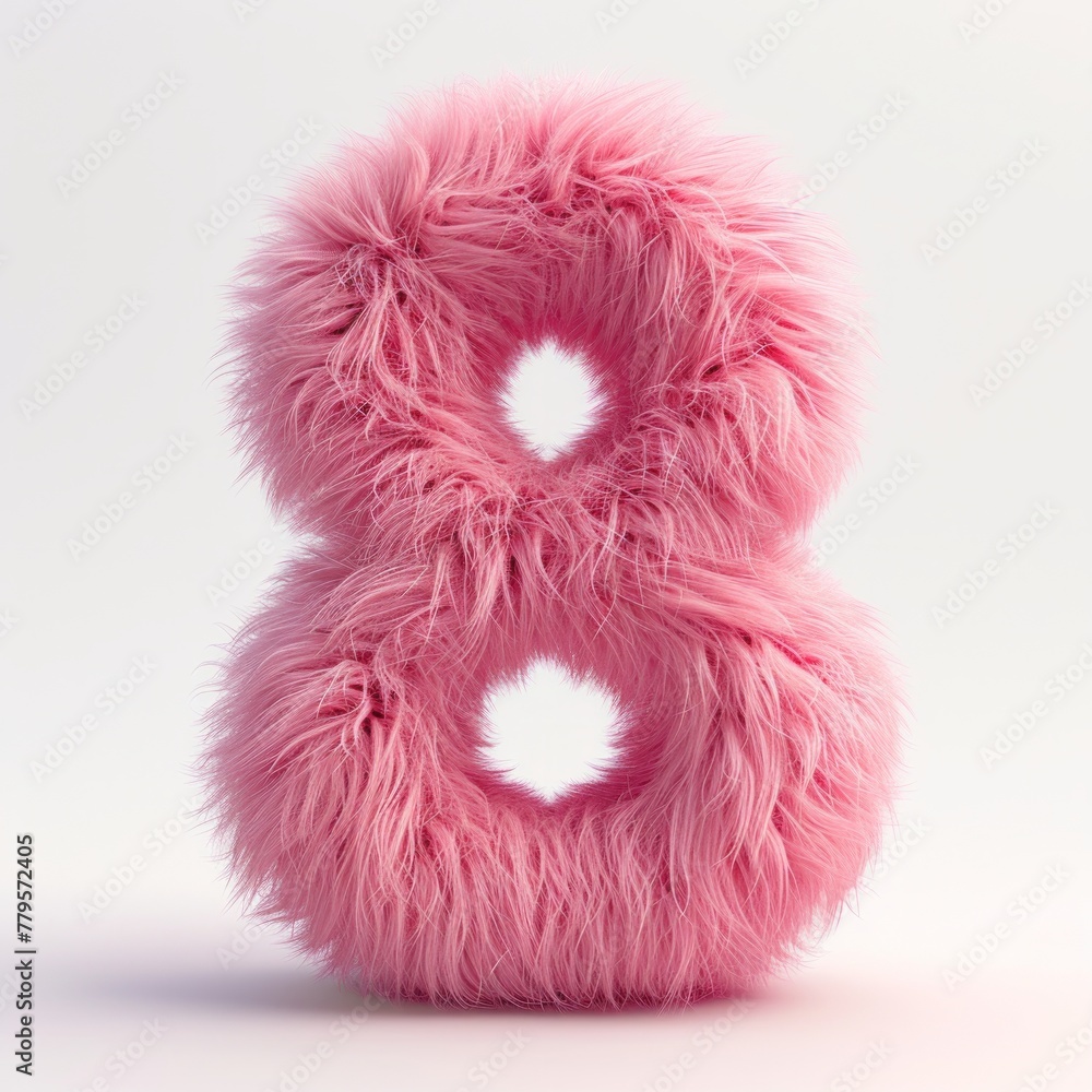AI generated illustration of a pink furry number 8 on a white background AI generated illustration of a pink furry number 8 on a white background