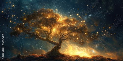 A tree with glowing branches, illuminating the night with enchanting radiance 🌟🌳 Embrace the magic of nature under the moonlight!  NighttimeGlow © Elzerl