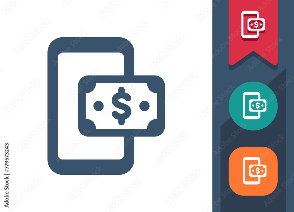 Smartphone Icon. Mobile Phone, Telephone, Online Shopping, E-commerce, Dollar, Bill, Money Smartphone Icon. Mobile Phone, Telephone, Online Shopping, E-commerce, Dollar, Bill, Money