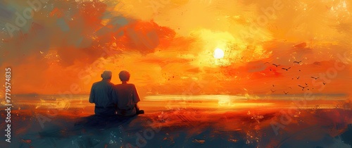 An elderly couple watching the sunset  sharing a timeless moment of love and serenity          Cherish the beauty of life s simple pleasures.  SunsetLove