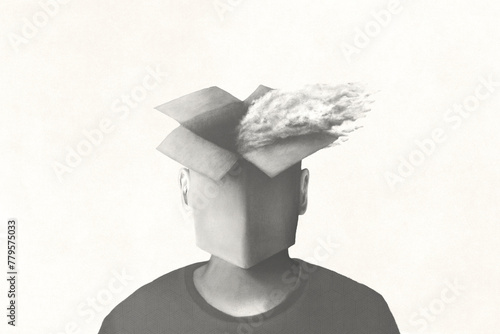 Illustration of surreal man, thinking outside the box concept