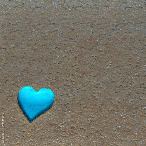 a blue heart on the beach with water and pebbles as backdrop