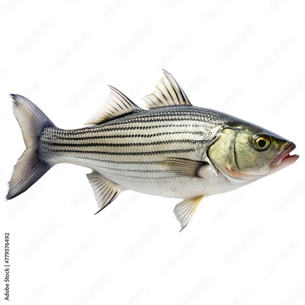 Fresh sea bass fish isolated on transparent background. Fish with clipping path.
