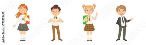 Kid Pupil Character Standing with Backpack Back to School Lesson Vector Set